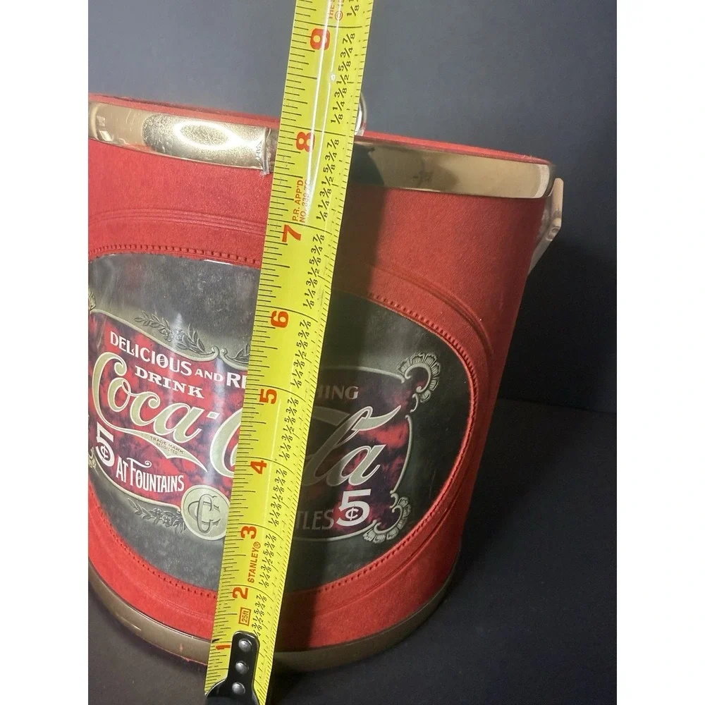 Vintage Coca-Cola Ice Bucket Red & Gold Clear Acrylic Handle Made in USA EUC